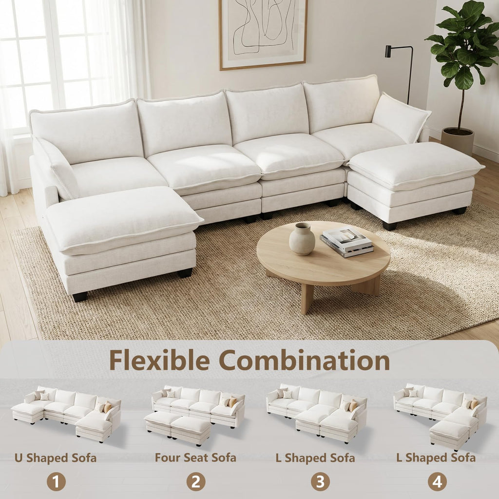 Modular U Shaped Sectional Sofa with Movable Ottoman & Pillows