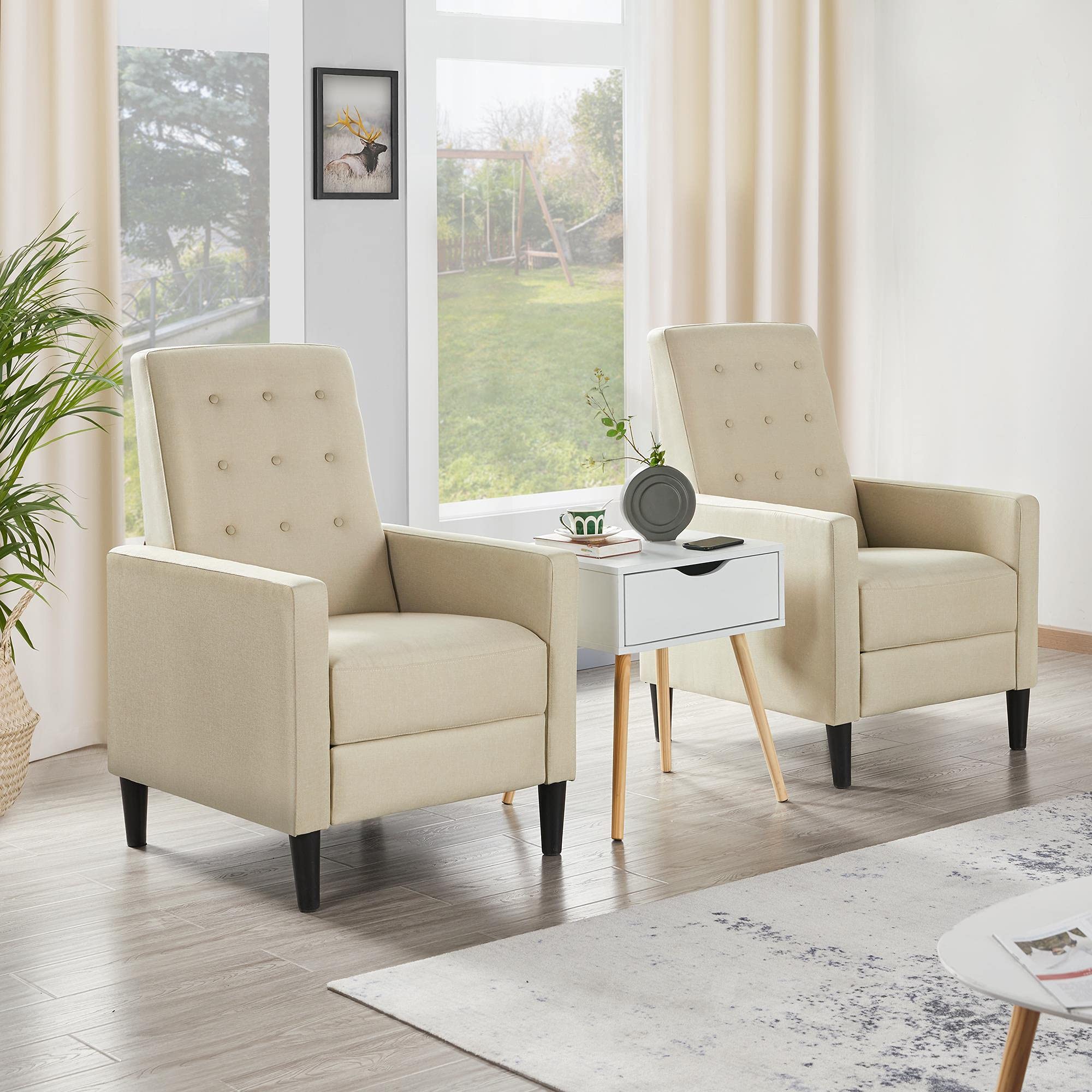 Yaheetech Fabric Recliner Chair Set of 2 Tufted Sofa Chair Beige