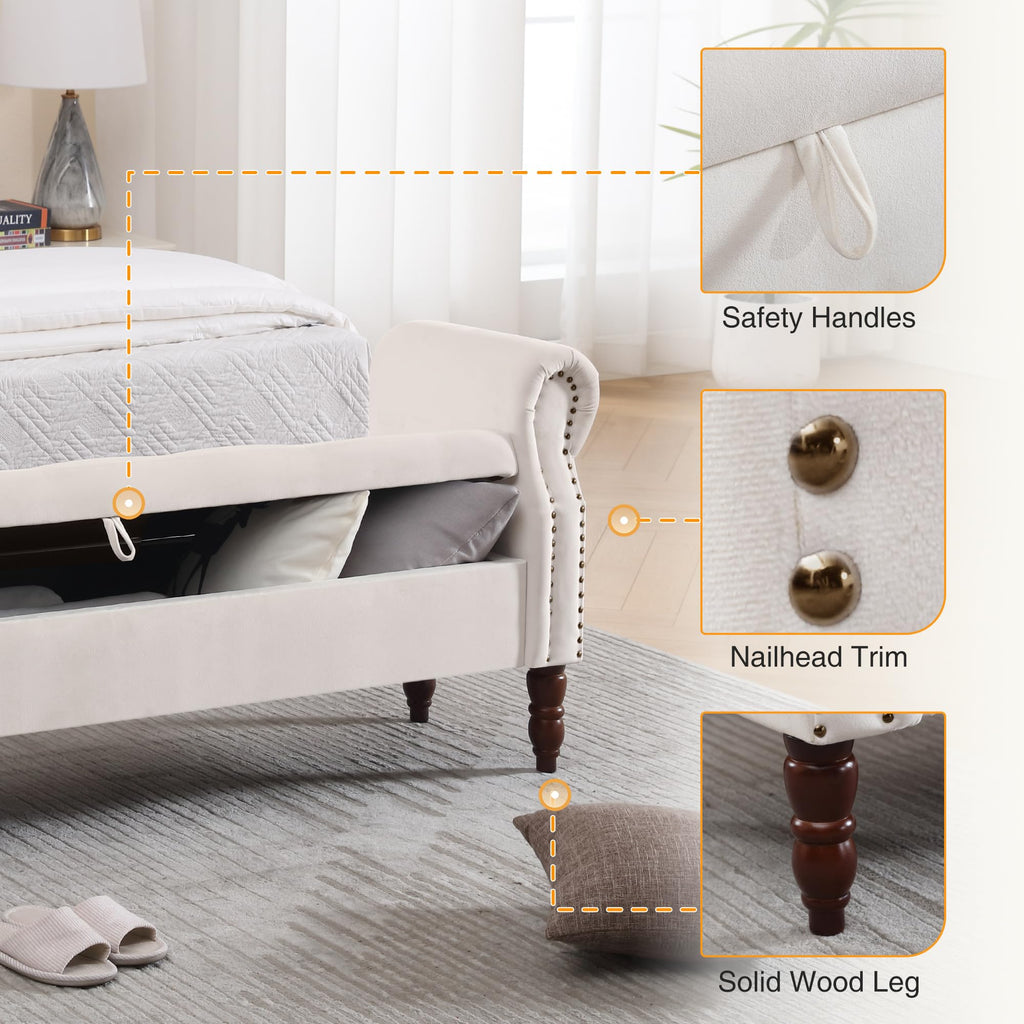 Velvet Storage Bench with Tufted Upholstery and Hidden Storage for Bedroom