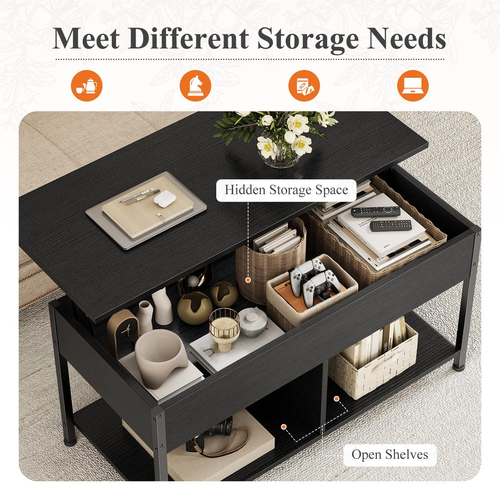 Lift Top Coffee Table with Hidden Storage Shelf for Living Room & Office