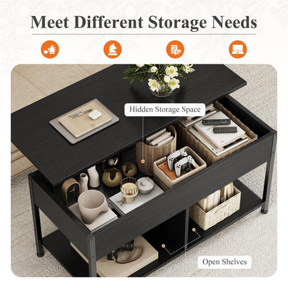 Lift Top Coffee Table with Hidden Storage Shelf for Living Room & Office