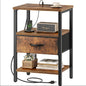 Nightstand with Charging Station and Adjustable Fabric Drawer