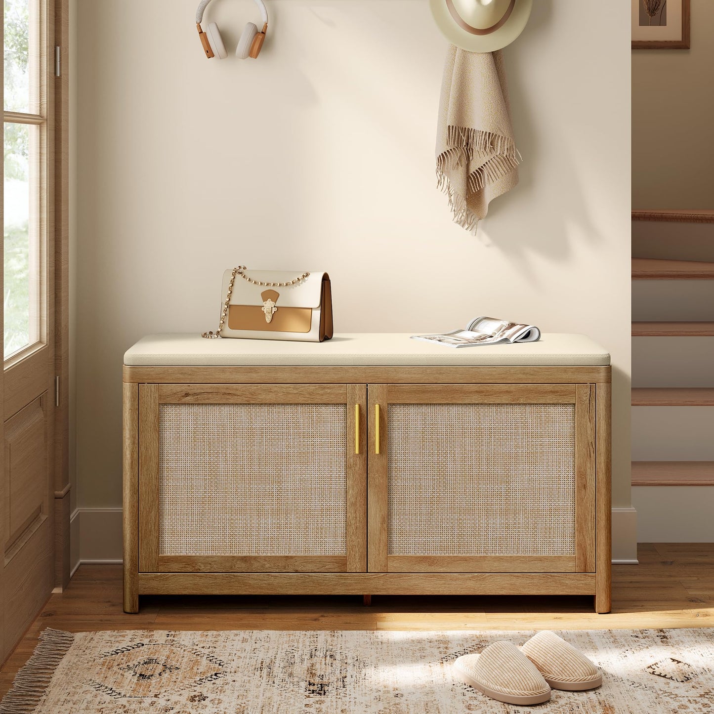 VASAGLE Shoe Bench with Cushion, Entryway Storage Bench