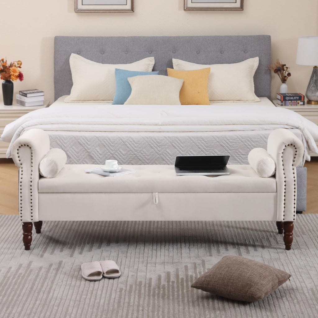 Velvet Storage Bench with Tufted Upholstery and Hidden Storage for Bedroom
