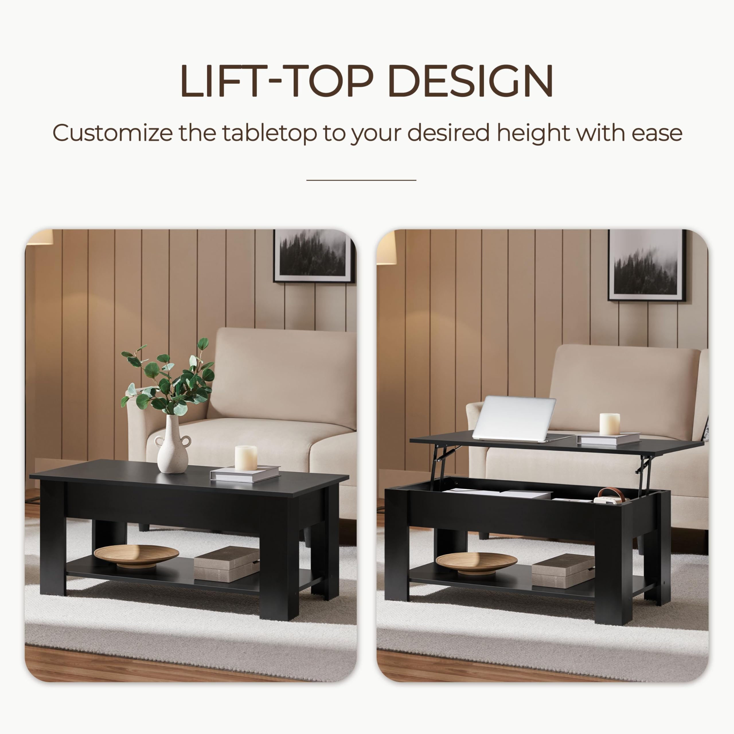 Lift Top Coffee Table with Hidden Storage Compartment for Living Room