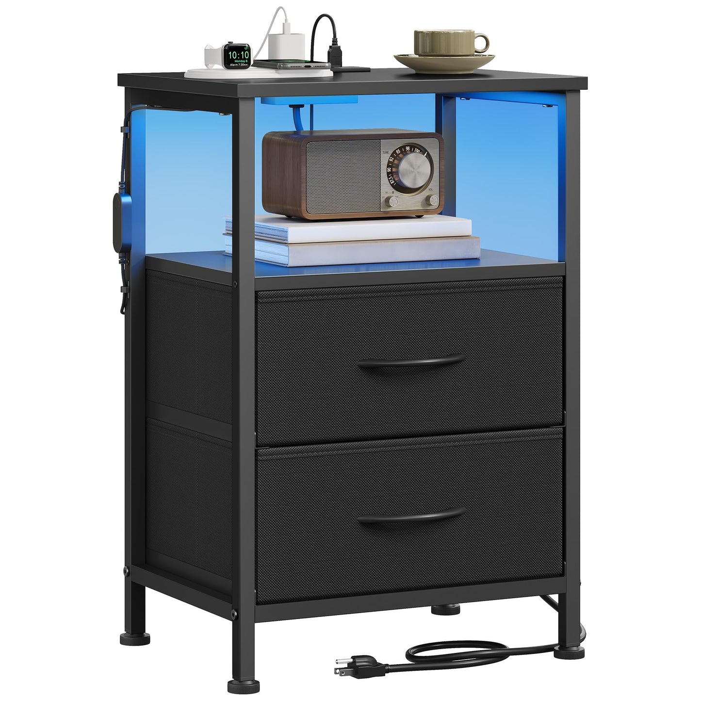 Nightstand with Charging Station and Adjustable LED Lights