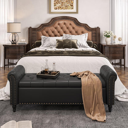 FiveWillowise 65 Inch Faux Leather Bedroom Bench with Storage