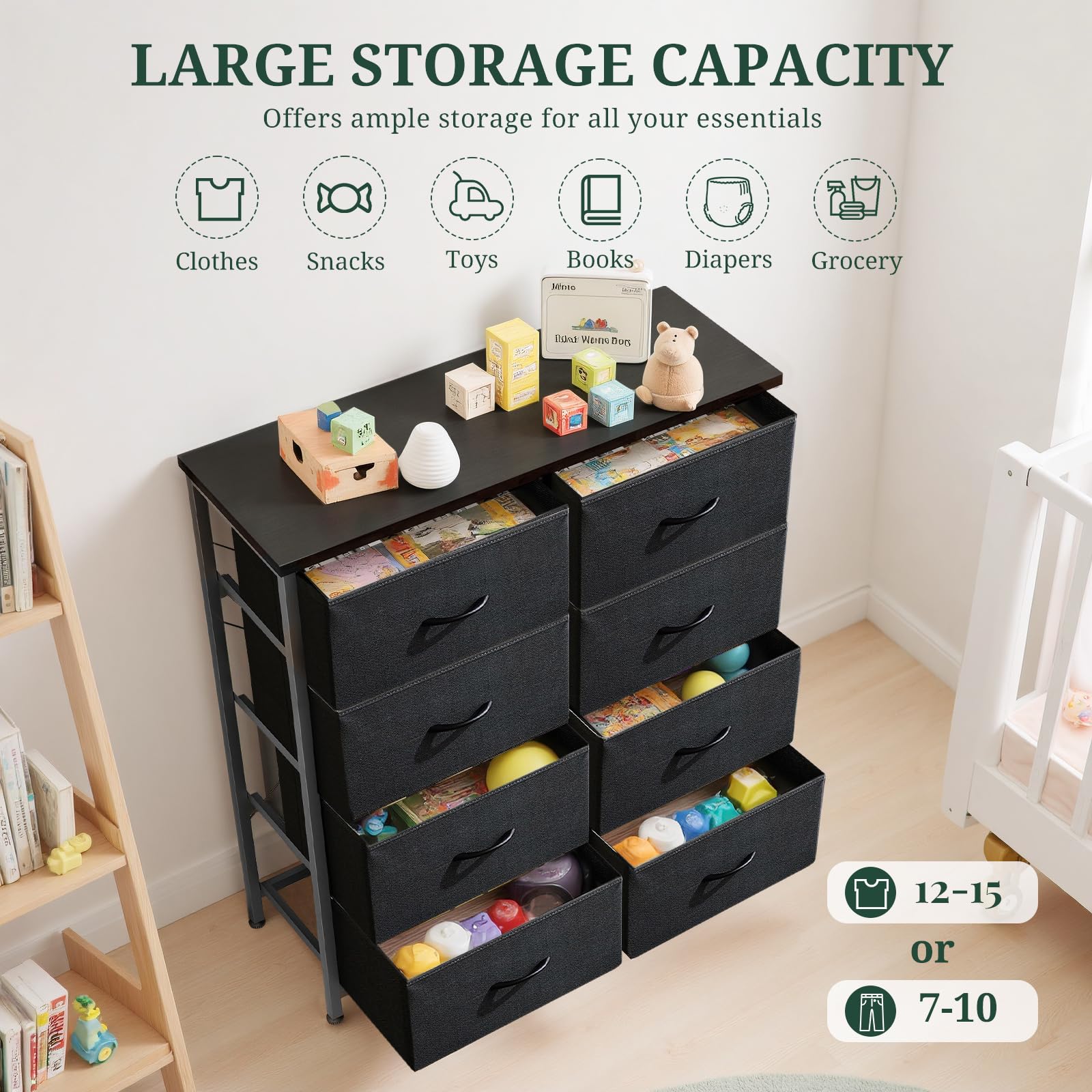SageNest Dresser for Bedroom, Anti-Tip Tall Storage Organizer