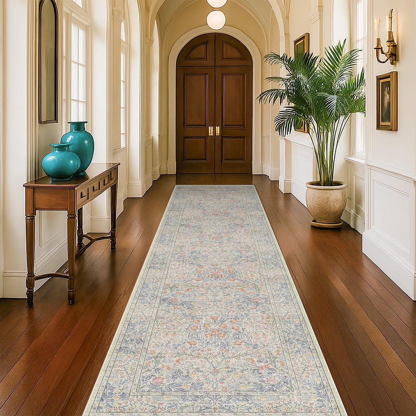 Vintage Washable Area Rug with Non-Slip Low Pile Design for Home Decor