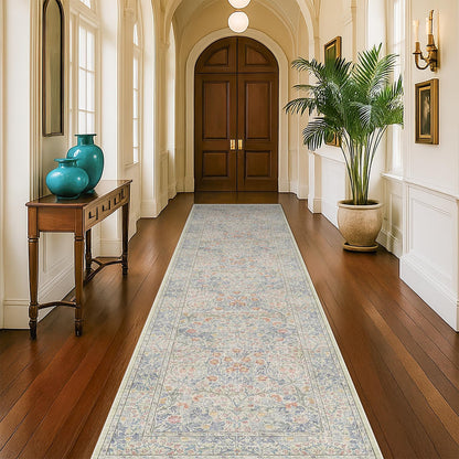 Vintage Washable Area Rug with Non-Slip Low Pile Design for Home Decor
