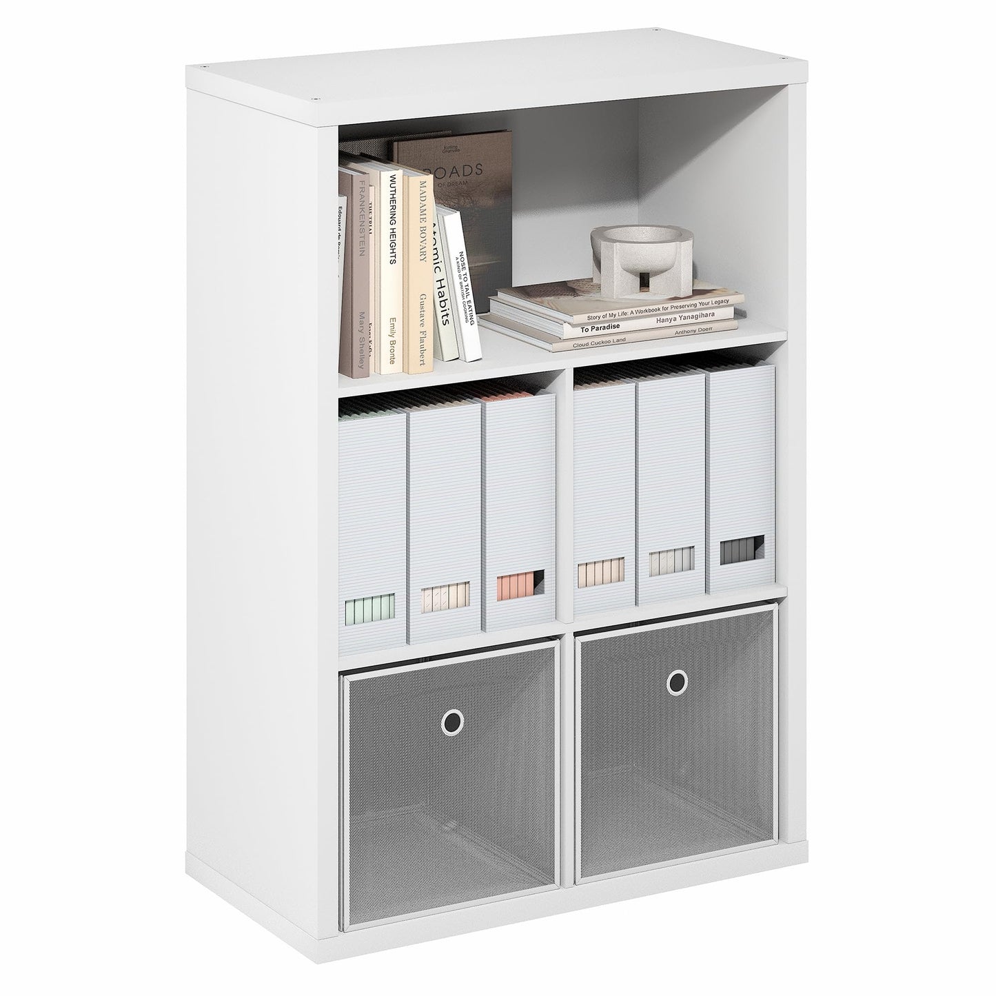 Tiered Wood Bookshelf with Open Storage Shelves for Home & Office