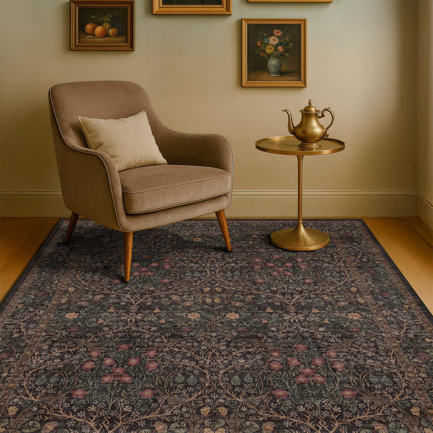 Vintage Washable Area Rug with Non-Slip Low Pile Design for Home Decor