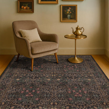 Vintage Washable Area Rug with Non-Slip Low Pile Design for Home Decor