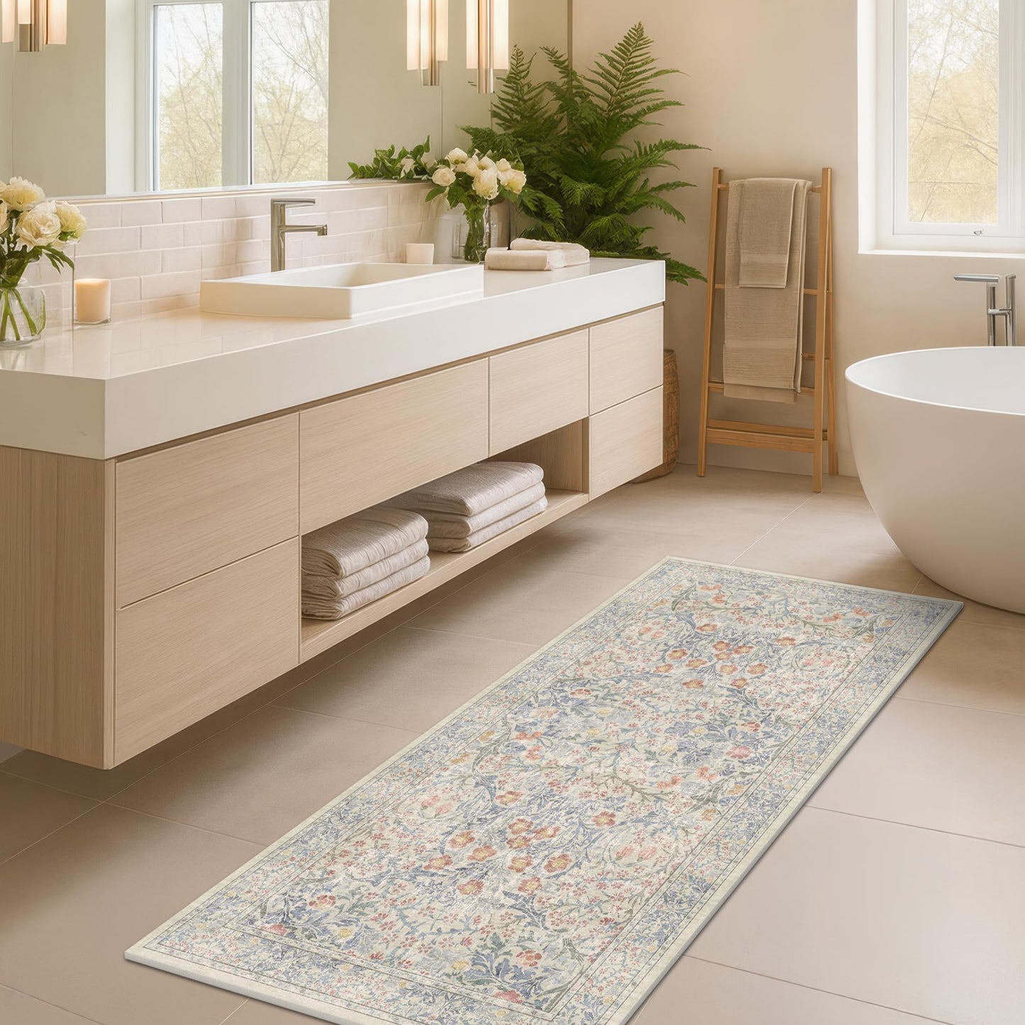 Vintage Washable Area Rug with Non-Slip Low Pile Design for Home Decor