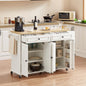 Mobile Kitchen Island Cart with Storage, Power Outlet & Spice Rack Organizer