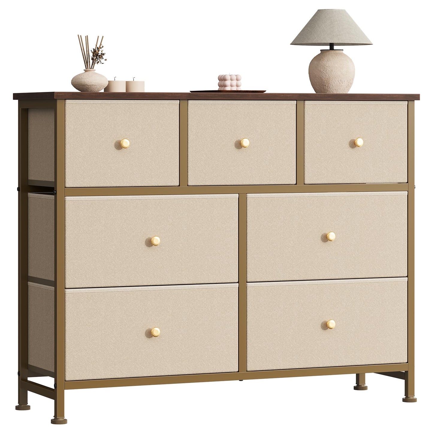 7 Drawer Fabric Dresser with Storage Bins and Steel Frame for Bedroom & Closet