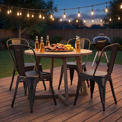 Stackable Metal Dining Chair Set with Classic Bistro Design for Indoor & Outdoor Use