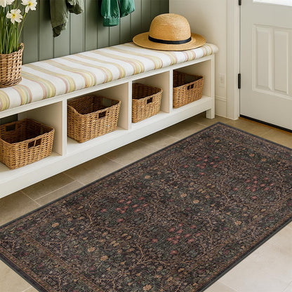 Vintage Washable Area Rug with Non-Slip Low Pile Design for Home Decor