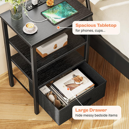 Nightstand with Charging Station and Adjustable Fabric Drawer