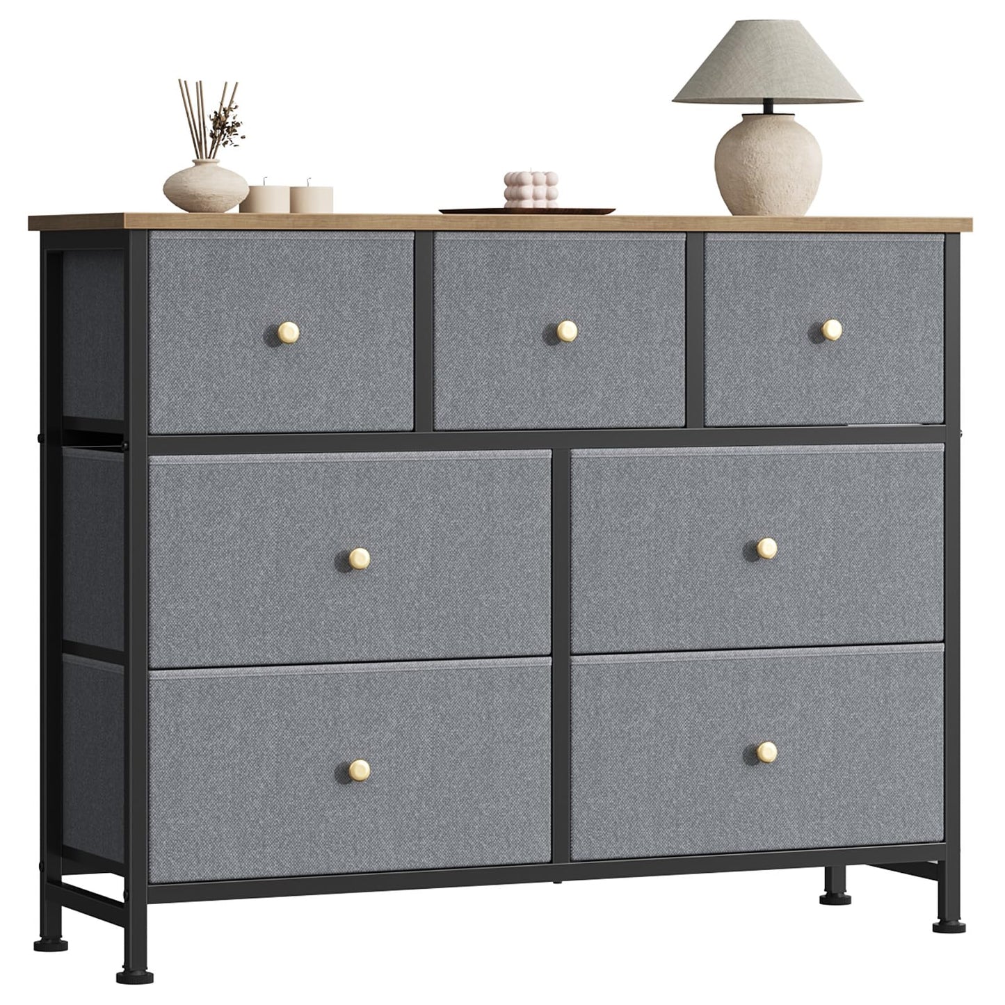 7 Drawer Fabric Dresser with Storage Bins and Steel Frame for Bedroom & Closet