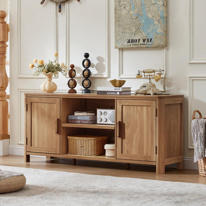 Farmhouse TV Stand with Adjustable Shelves for Living Room Storage