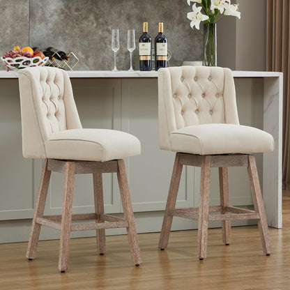 Modern Linen Upholstered Counter Height Bar Stools with Swivel & Wood Legs