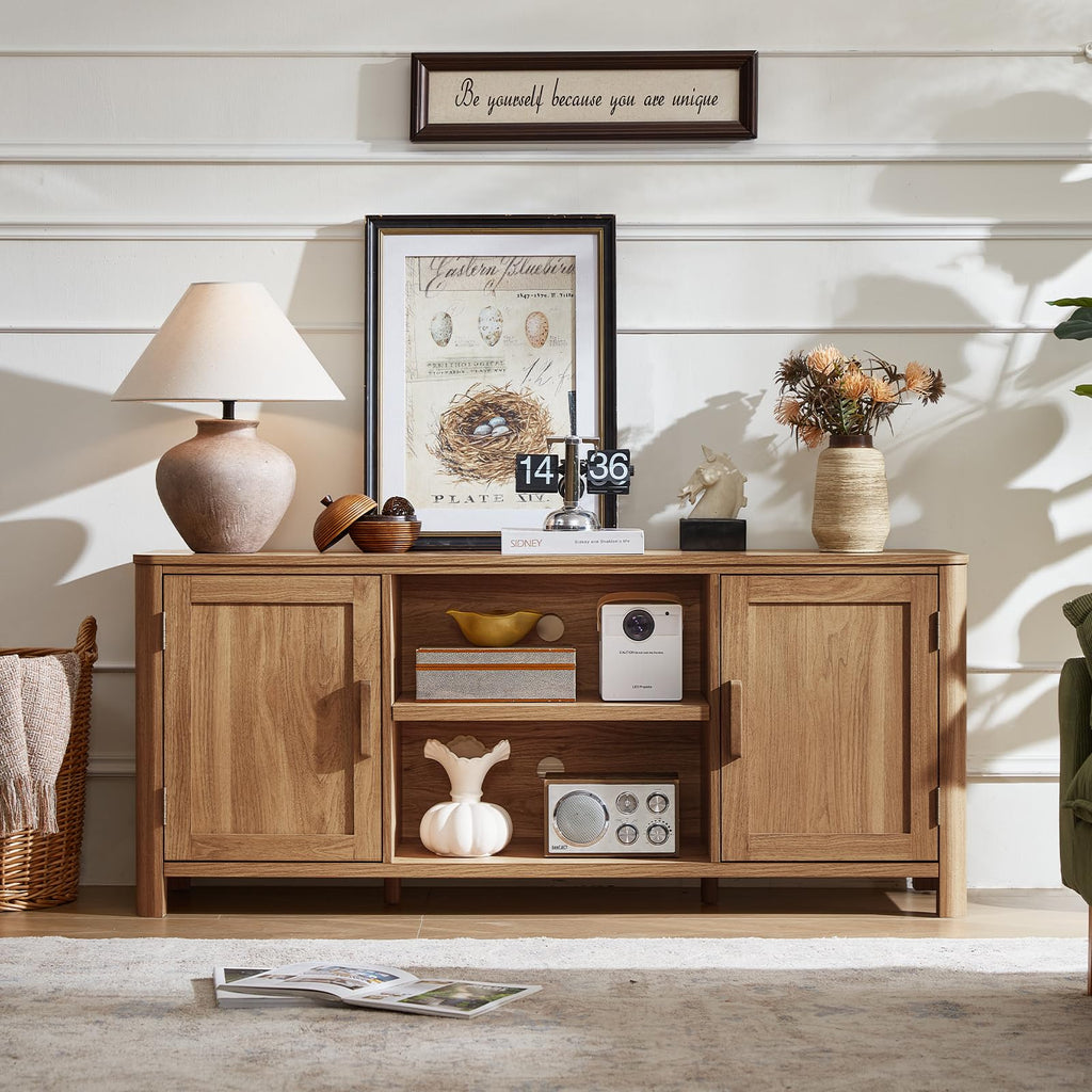 Farmhouse TV Stand with Adjustable Shelves for Living Room Storage