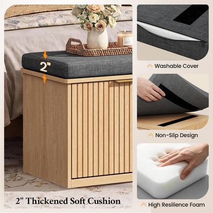 2-Tier Shoe Storage Bench with Drawer, Cushion & Adjustable Shelf for Entryway