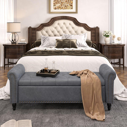 FiveWillowise 65 Inch Faux Leather Bedroom Bench with Storage