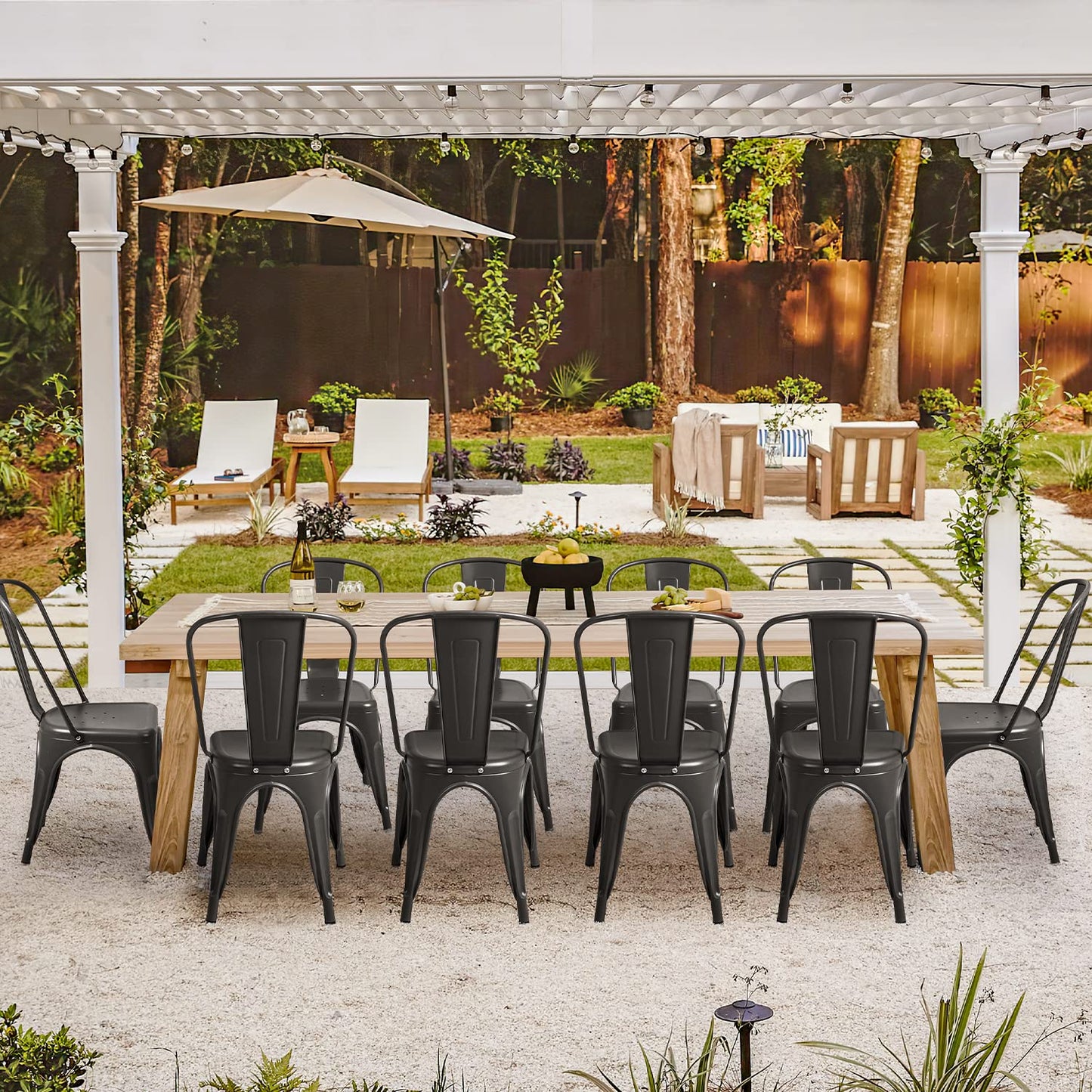 Stackable Metal Dining Chair Set with Classic Bistro Design for Indoor & Outdoor Use