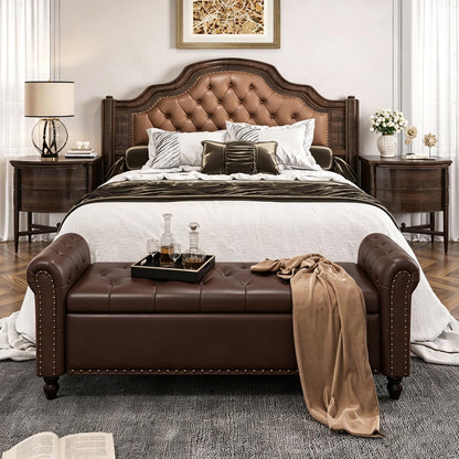 FiveWillowise 65 Inch Faux Leather Bedroom Bench with Storage