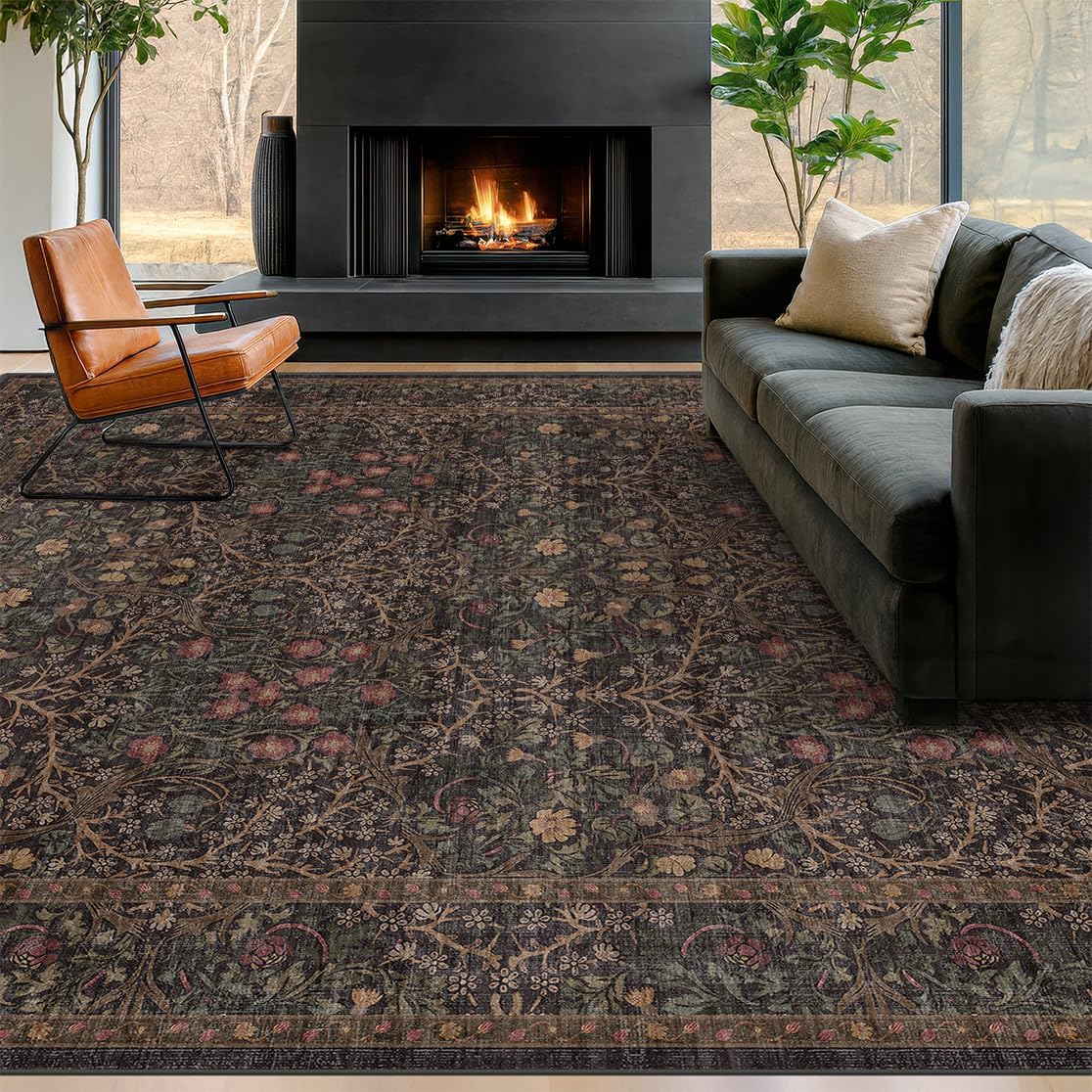 Vintage Washable Area Rug with Non-Slip Low Pile Design for Home Decor