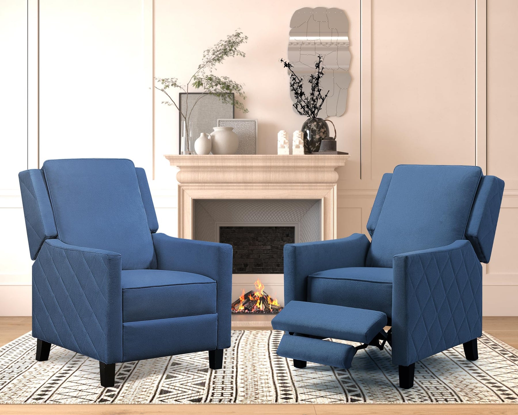 Mid Century Push Back Recliner Accent Chair with Wingback Design