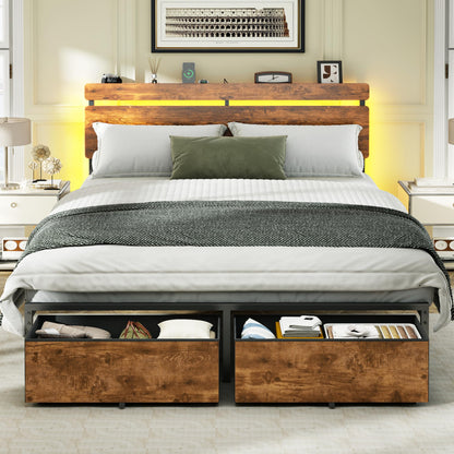 Forestell Bed Frame with Headboard, Platform Bed with 4 Storage Drawers