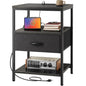 Nightstand with Charging Station and Adjustable Fabric Drawer