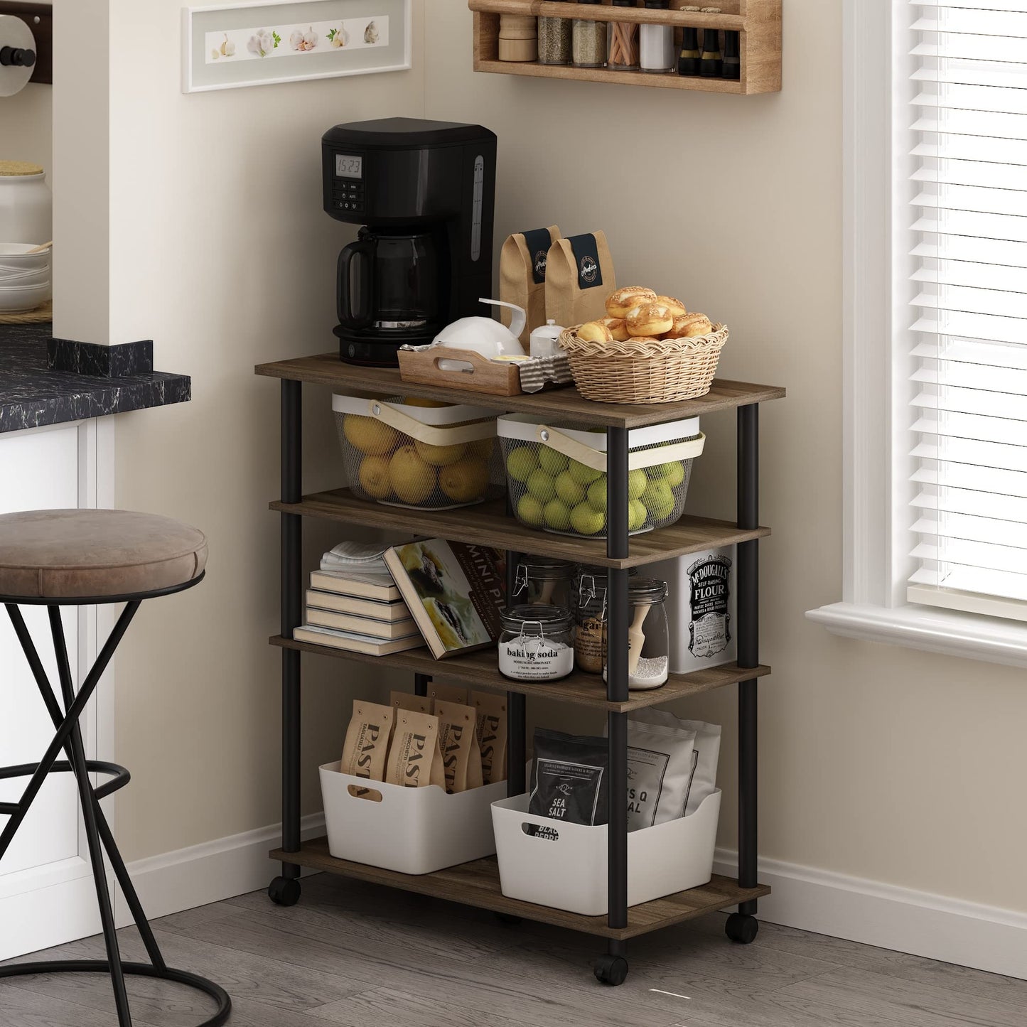 Tiered Wood Bookshelf with Open Storage Shelves for Home & Office