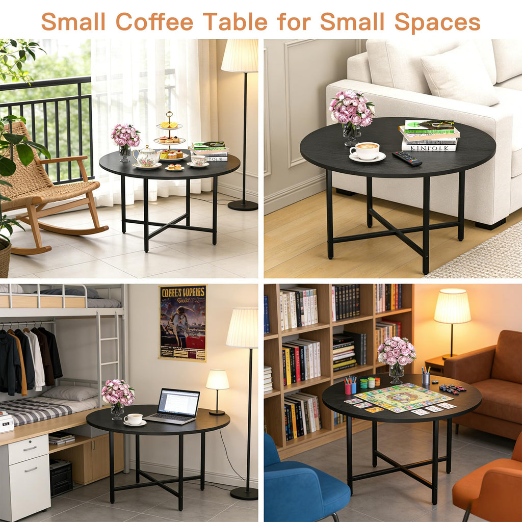 Round Coffee Table with Metal Frame for Living Room & Office