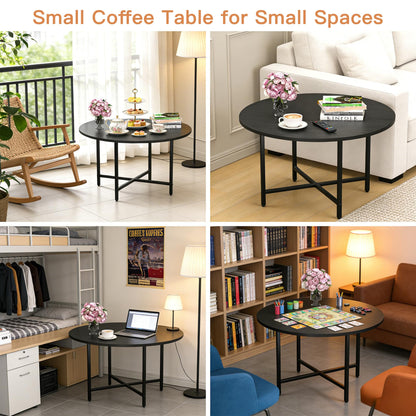 Round Coffee Table with Metal Frame for Living Room & Office