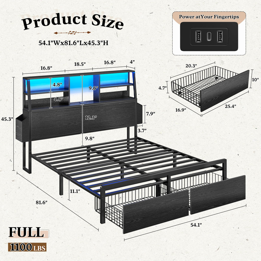 Metal Wood Platform Bed Frame with Headboard & Heavy Duty Support Slats