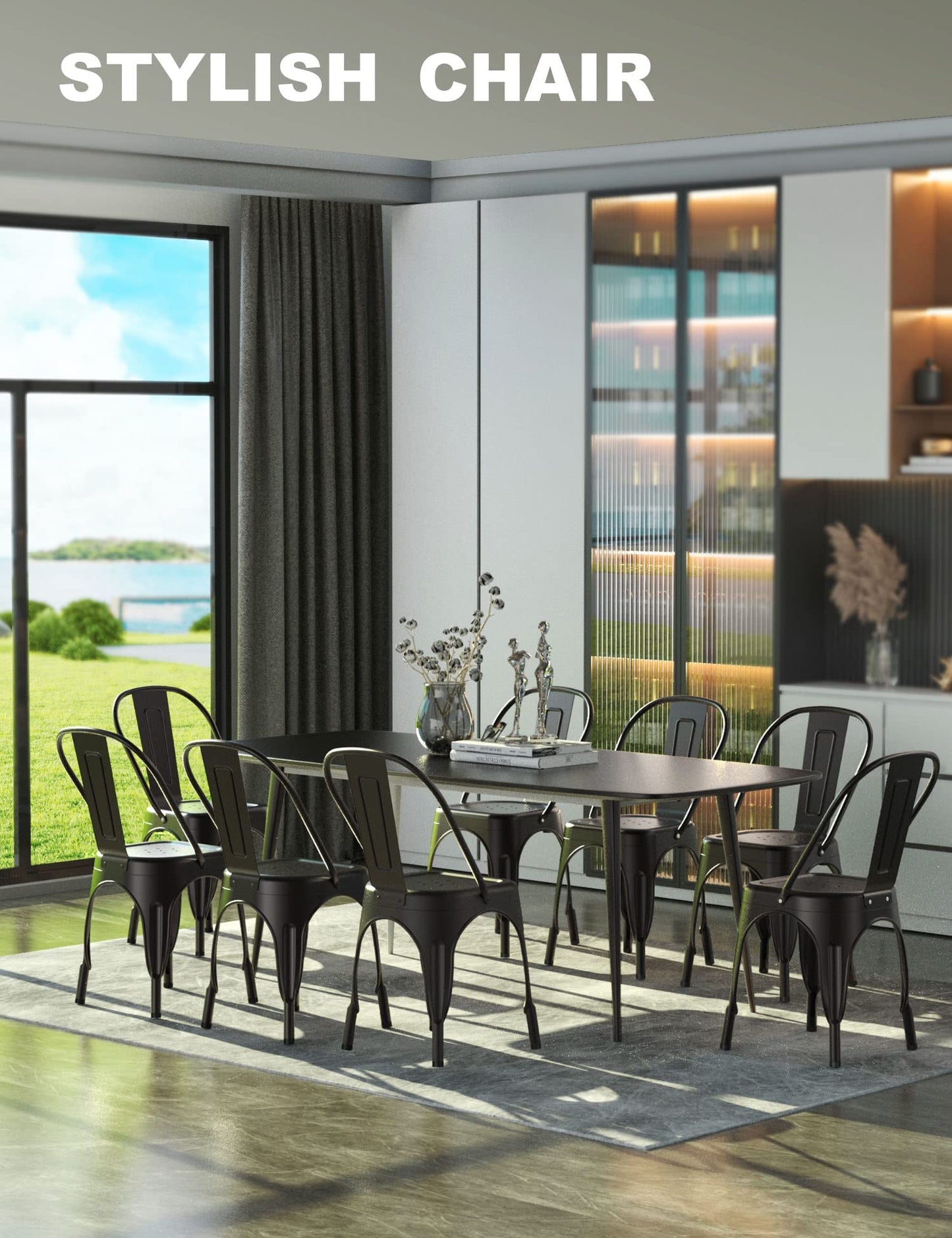 Farmhouse Metal Dining Chair with Stackable Indoor & Outdoor Design
