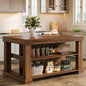 Farmhouse Kitchen Island with Storage Shelves and Large Worktop