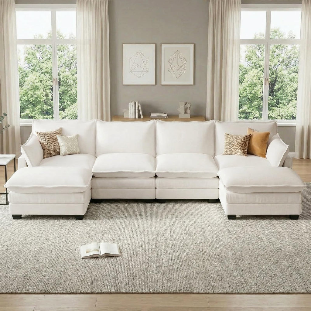 Modular U Shaped Sectional Sofa with Movable Ottoman & Pillows