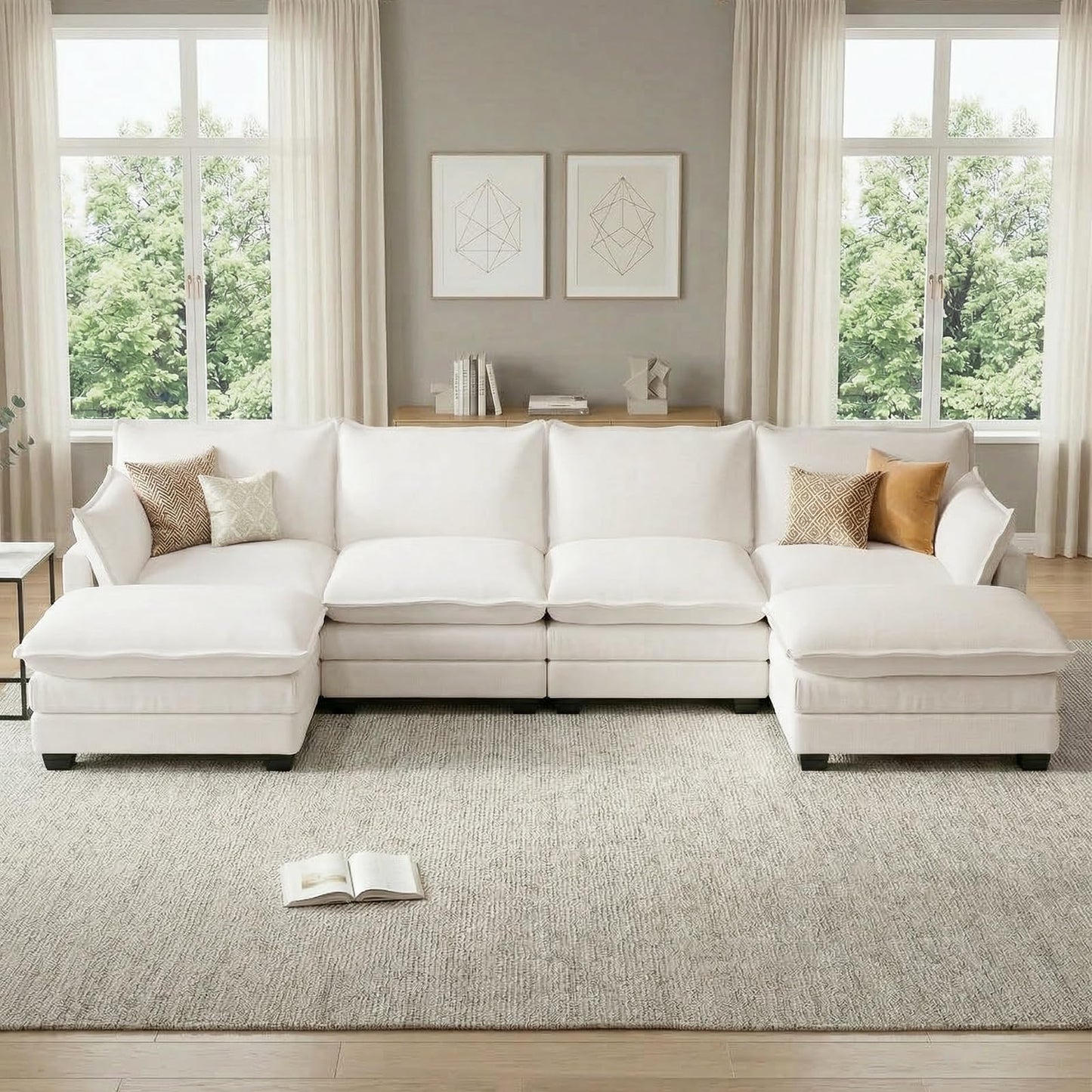 Modular U Shaped Sectional Sofa with Movable Ottoman & Pillows
