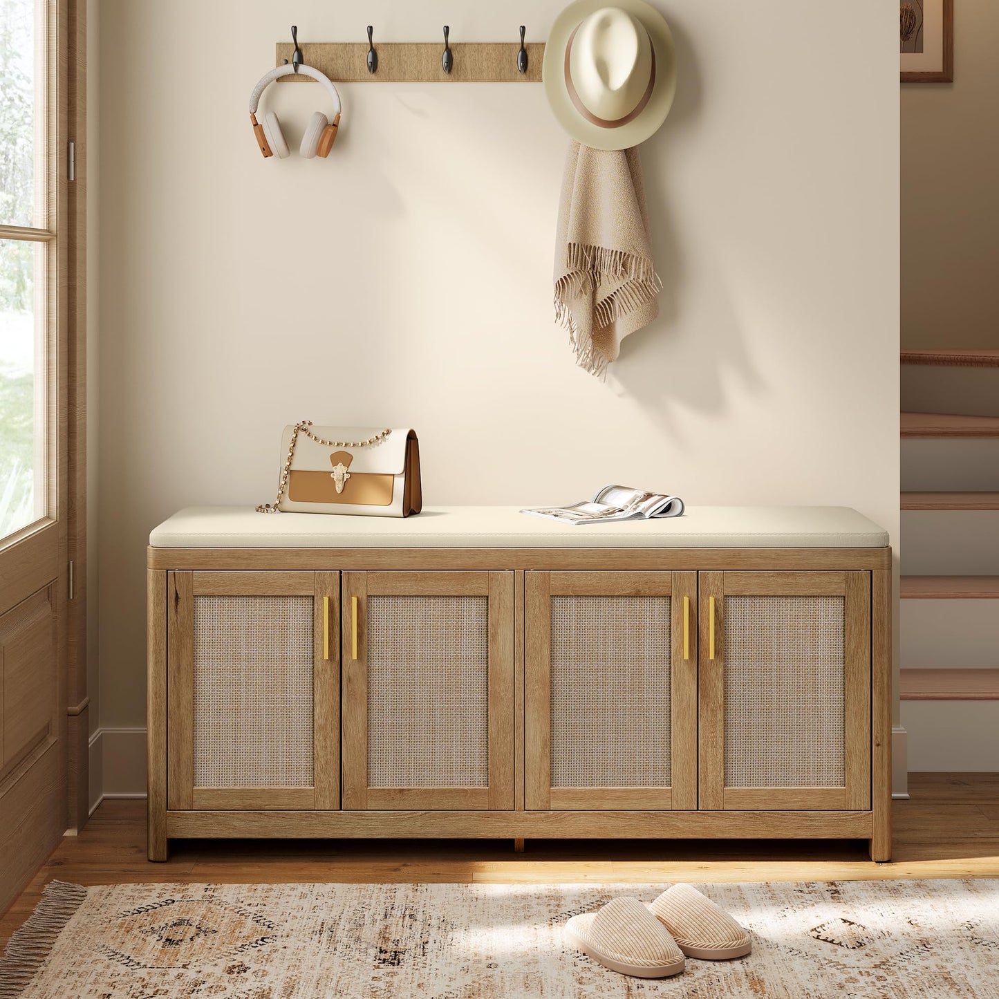 VASAGLE Shoe Bench with Cushion, Entryway Storage Bench