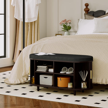 2-Tier Shoe Storage Bench with Padded Seat & Fluted Sliding Doors for Entryway