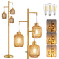 Dimmable Boho Floor Lamp with Rattan Shade for Living Room Decor