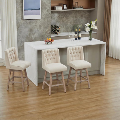 Modern Linen Upholstered Counter Height Bar Stools with Swivel & Wood Legs