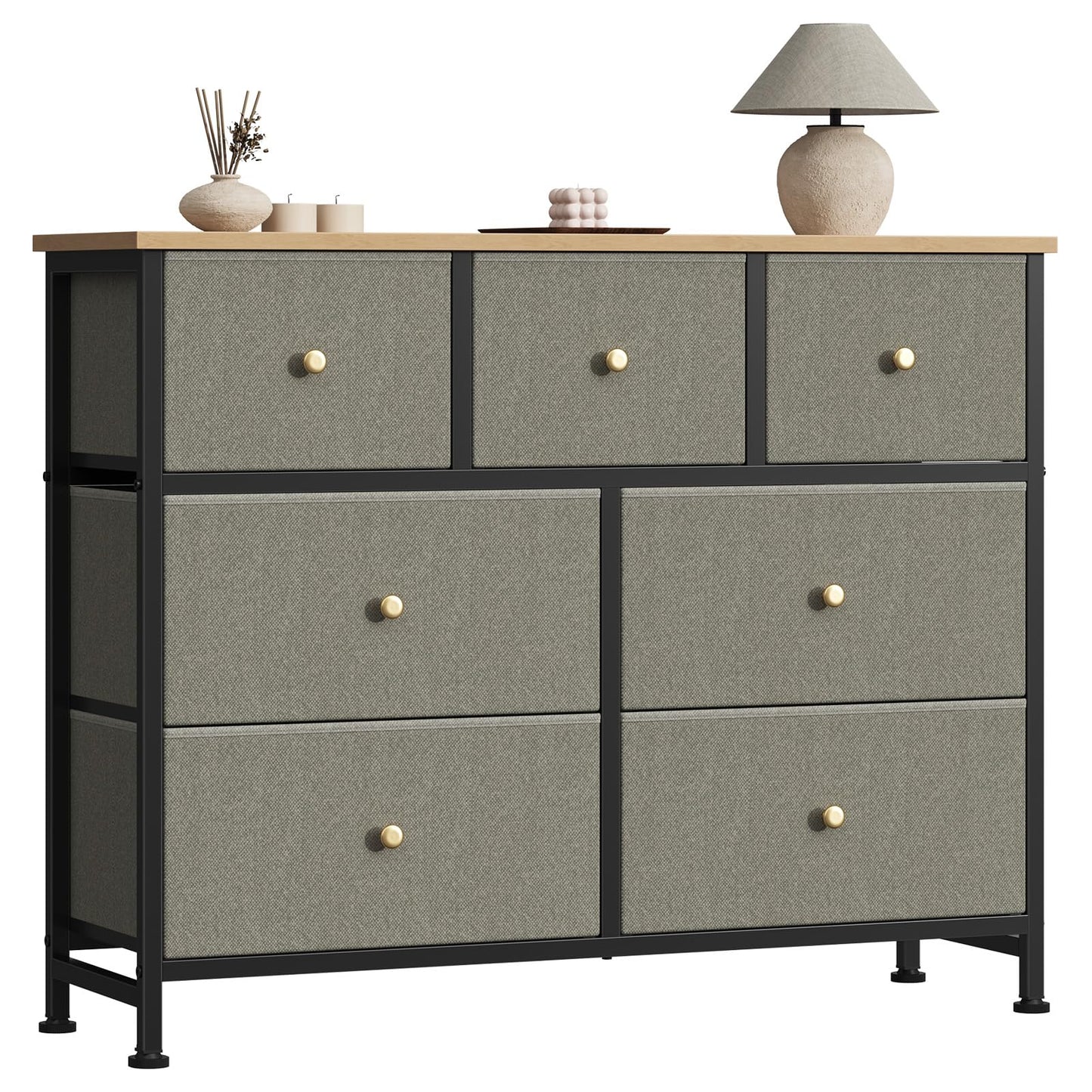 7 Drawer Fabric Dresser with Storage Bins and Steel Frame for Bedroom & Closet