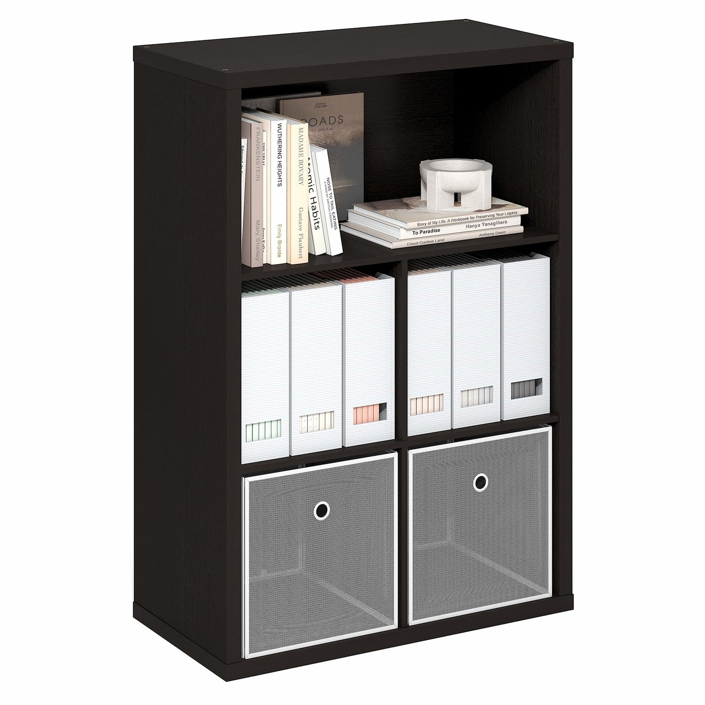 Tiered Wood Bookshelf with Open Storage Shelves for Home & Office