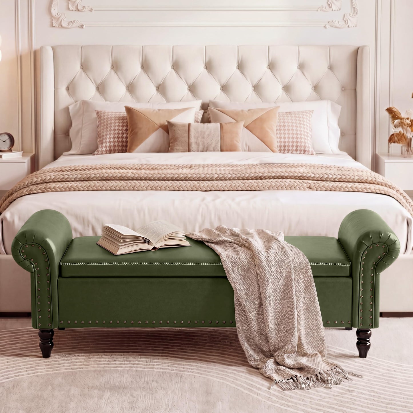 FiveWillowise 65 Inch Faux Leather Bedroom Bench with Storage